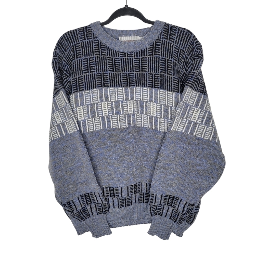 Vintage 80s McGregor Geometric Crewneck Sweater Size XL in Grey Black